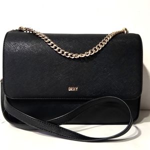 NWT! DKNY Sina Medium Flap Shoulder Bag Black & Gold MSRP $198